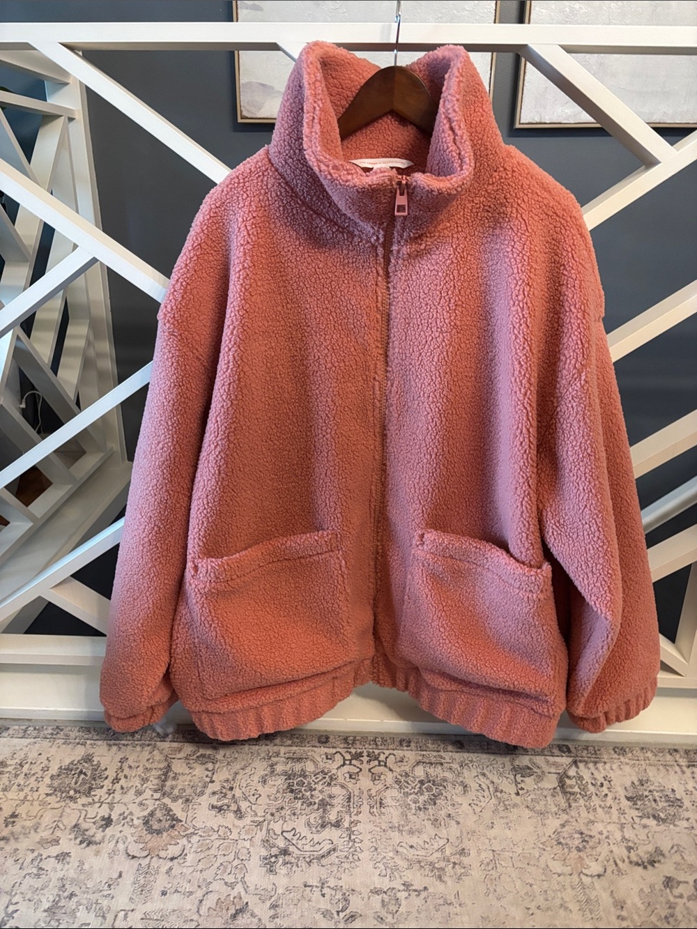 Plush Zip-Up Sherpa Jacket in Dusty Rose